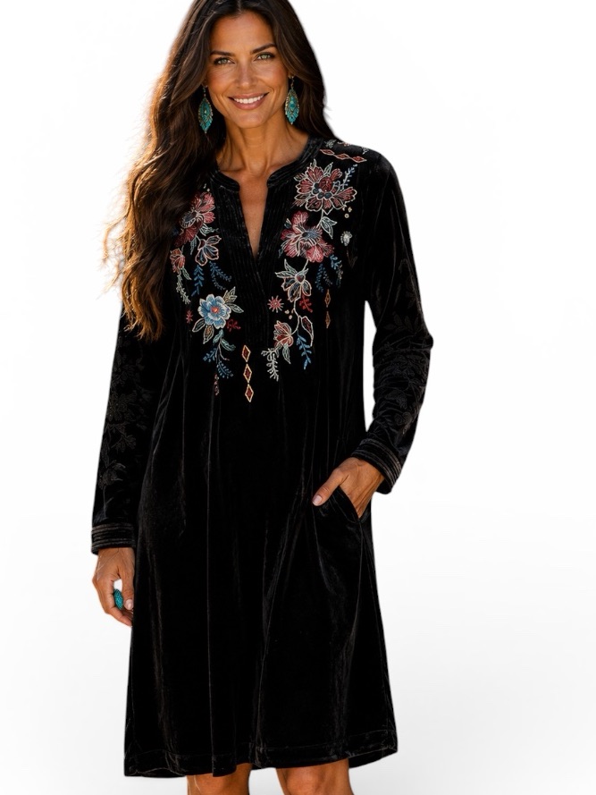 Johnny Was Heavily Embroidered Denali Velvet Relaxed Trapunto Tunic/Dress Nwt